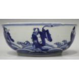 A Chinese blue and white porcelain bowl, mark of Wanli but probably Qing dynasty, of shallow