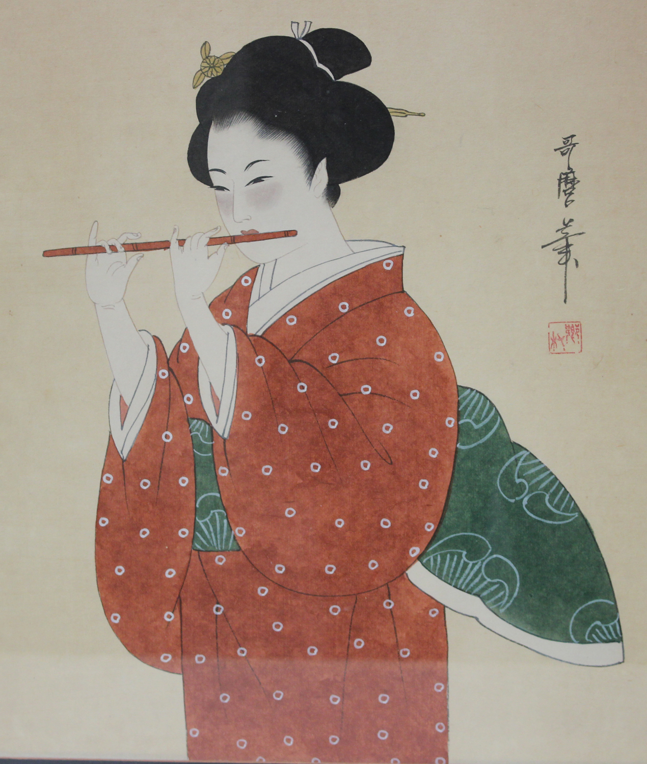 After Kitagawa Utamaro - a pair of hand coloured prints, 20th century, depicting half-length studies - Image 3 of 3