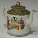 A Chinese Canton famille rose porcelain teapot and cover, mid to late 19th century, of diminutive