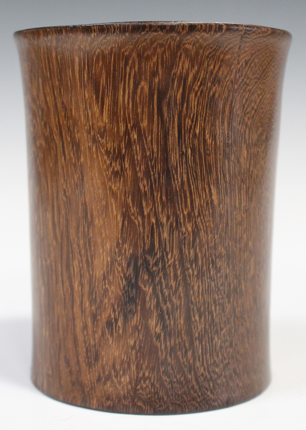 A Chinese hardwood brushpot, 19th/20th century, of slightly waisted cylindrical form, height 13.