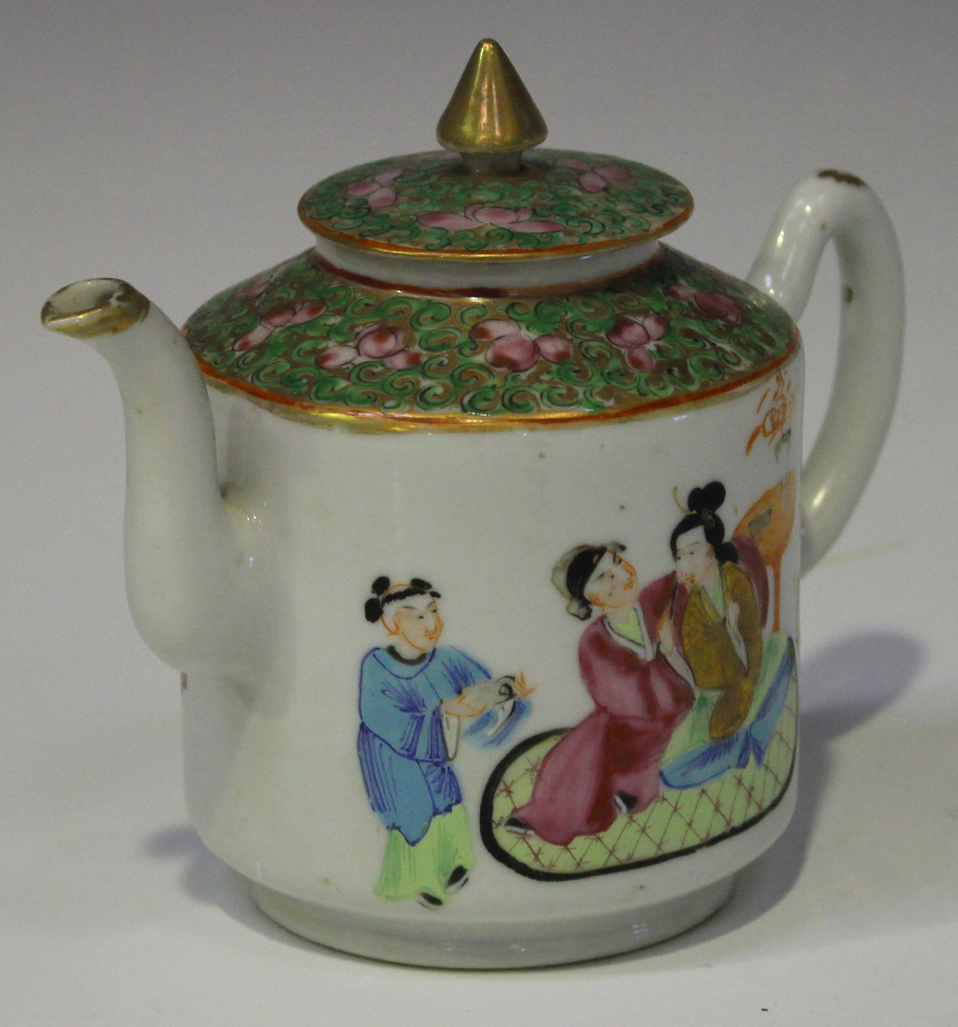A Chinese Canton famille rose porcelain teapot and cover, mid to late 19th century, of diminutive - Image 5 of 5