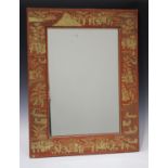 A Chinese Canton export lacquer rectangular framed dressing table mirror, 19th century, painted in