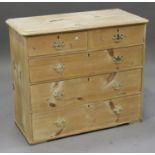 A Victorian stripped pine chest, fitted with two short and three long drawers, height 81cm, width