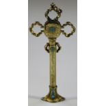 A Victorian gold and turquoise inset propelling pencil in the form of a cross with engraved