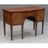 A George III mahogany bowfront sideboard, fitted with three drawers, on square tapering legs, height