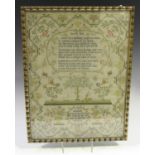 An early Victorian needlework sampler by 'Harriot Glaspool, her work in the 10th year of her age,