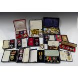 A collection of mainly silver Masonic medals, some enamelled examples and mostly cased.Buyer’s
