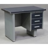 A mid/late 20th century French steel office desk, fitted with three drawers, height 78cm, width