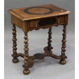 A 19th century William and Mary style mahogany and oyster veneered side table, the moulded top above