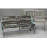 A 20th century green painted cast metal and slatted wooden garden bench, height 70cm, width 125cm,
