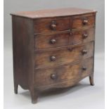 A Victorian mahogany bowfront chest of two short and three long drawers, on bracket feet, height