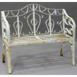 A 20th century Regency style wrought iron garden bench of scrollwork design, height 97cm, width