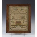 An early Victorian needlework sampler by Jane Gower, dated April 12, 1861, worked with two bands