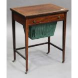 An Edwardian mahogany fold-over card/work table, the hinged top above a single frieze drawer and