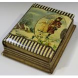A late 19th/early 20th century musical photograph album, the hinged celluloid top printed with two