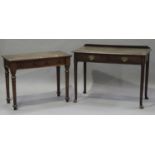 A 19th century mahogany side table, fitted with two frieze drawers, on turned legs and pad feet,