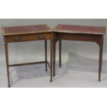 An Edwardian walnut side table, the top inset with gilt-tooled leather above a single drawer,