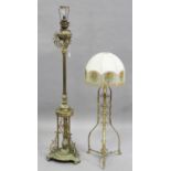 A late 19th century brass oil lamp standard, height 183cm, together with another brass floor