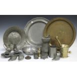 A group of mainly 19th century metalware, including a bronze pestle and mortar, a tappit lidded