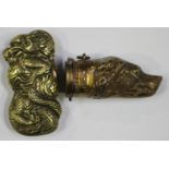 A late 19th/early 20th century brass novelty vesta case in the form of a dragon, length 7.5cm,