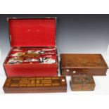 A quantity of 19th century and later boxes, a long rectangular cribbage box and a games box