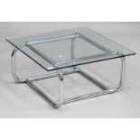 A mid-20th century chromium plated tubular metal and clear glass coffee table, height 33cm, width