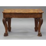 A Victorian pollard oak and teak serpentine fronted hall table, fitted with two end drawers,