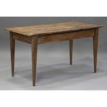 A 19th century pine rectangular kitchen table, on square tapering legs, height 76cm, length 142cm,
