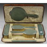 An Art Deco shagreen dressing table set, retailed by 'Wilson & Sharp Ltd... Edinburgh', within a