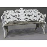 A 20th century cast metal Coalbrookdale design garden bench, in the fern and blackberry design,