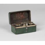 An early 19th century shagreen and white metal travelling writing set, the rectangular case