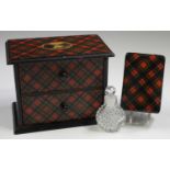 A late Victorian 'McPherson' Tartan ware rectangular box, containing a cut glass smelling salts