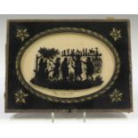 A 19th century reverse silhouette on glass, titled 'The Pedlars', depicting a group of figures