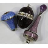 An early 20th century Continental purple enamel and silver bell pull finial, length 7cm, another