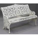 A 20th century cast metal Coalbrookdale design garden bench in the nasturtium pattern, fitted with