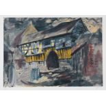 John Piper - Half-timbered House or Barn, 20th century colour lithograph on wove paper, signed and