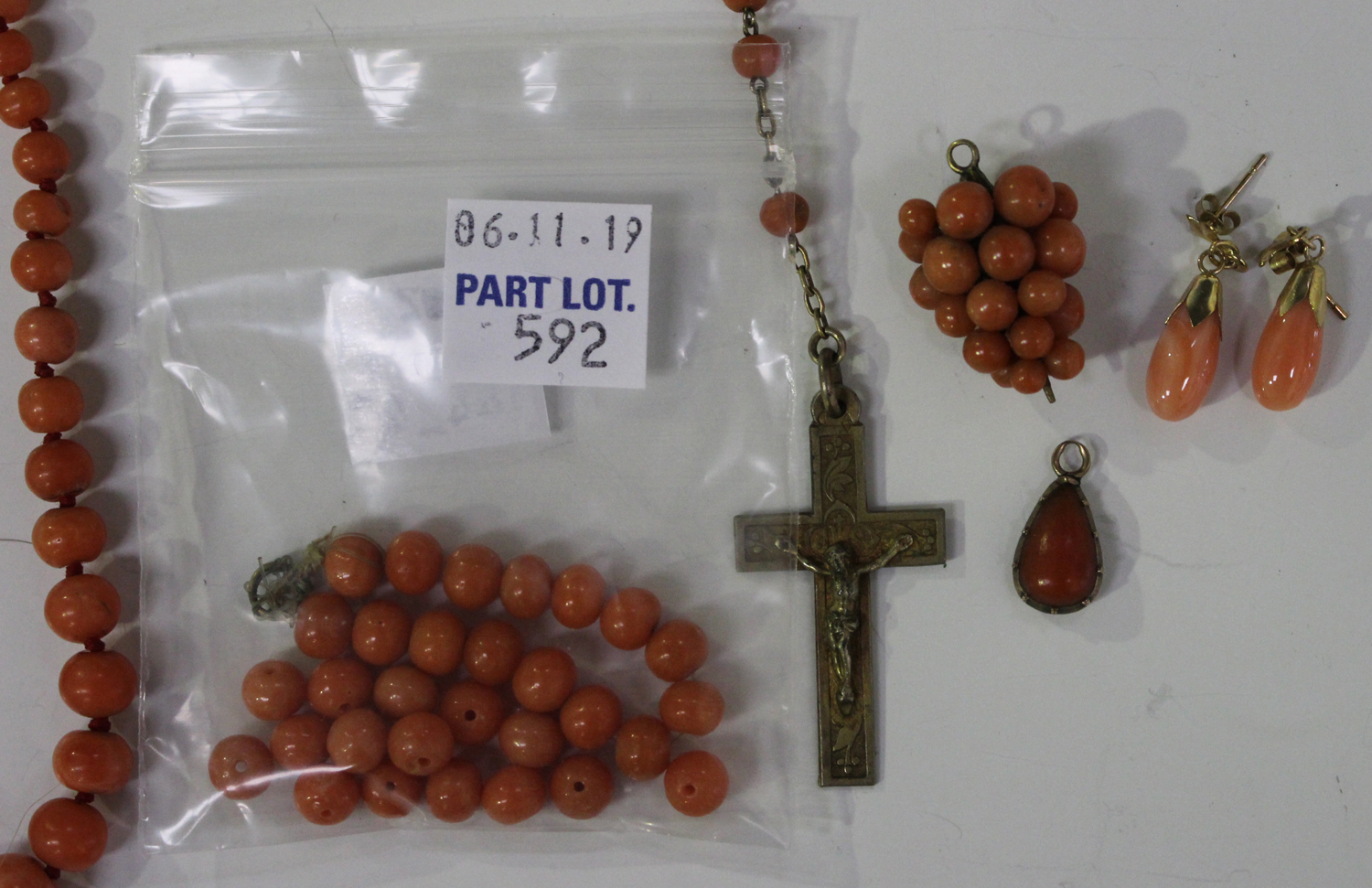 Two single row necklaces of coral beads, lengths 61cm and 35cm, a coral bead pendant, length 1. - Image 2 of 2