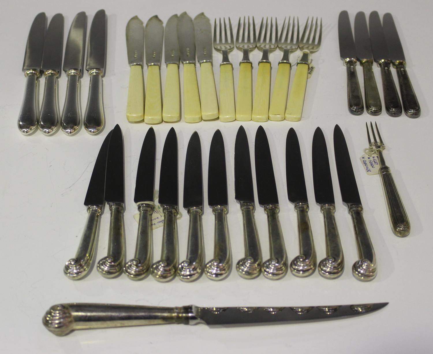 A set of five George VI silver and ivory handled fish knives and forks, Sheffield 1946 by