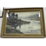 Herbert Sedcole, after Joseph Farquharson - Salmon Fishing on the River Dee, engraving with