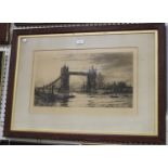 William Lionel Wyllie - Tower Bridge, London, early 20th century etching, signed in pencil, 34.5cm x