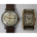 A Rotary 9ct gold rectangular cased gentleman's wristwatch with jewelled movement, the signed