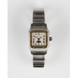 A Santos De Cartier Quartz steel and gold lady's bracelet wristwatch, the signed square dial with