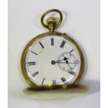 An 18ct gold keyless wind hunting cased gentleman's pocket watch, the gilt three-quarter plate