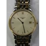 A Longines gilt metal and stainless steel gentleman's bracelet wristwatch, the signed silvered