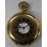 An 18ct gold keyless wind half-hunting cased gentleman's pocket watch, the three-quarter plate