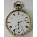 A 15ct gold cased keyless wind open-faced gentleman's pocket watch, the gilt three-quarter plate