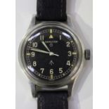 A Hamilton MoD issue steel cased gentleman's wristwatch, the signed black dial with Arabic numerals,