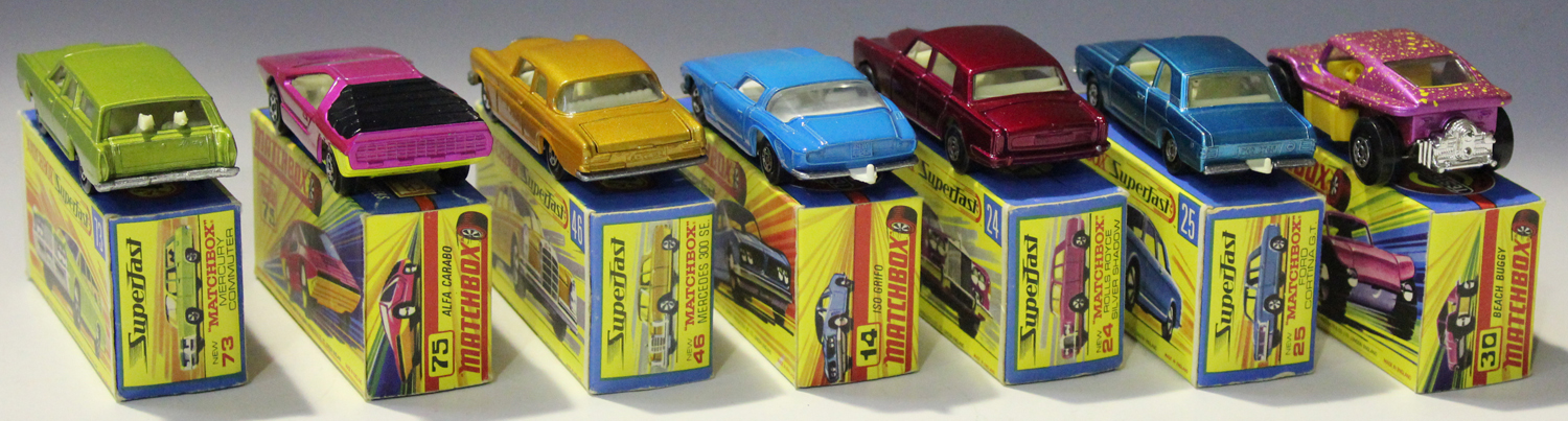 Seven Matchbox Superfast cars, comprising a No. 14 Iso Grifo, a No. 24 Rolls-Royce Silver Shadow, - Image 2 of 2