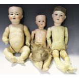 Three bisque head German dolls, comprising a C.M. Bergmann bisque head doll, impressed '1916 5',