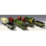 A collection of Hornby gauge O railway items, including a clockwork No. 2 4-4-0 locomotive, finished